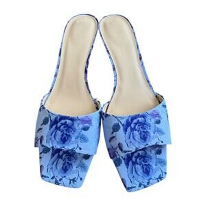 Nine West Inya Kitten Heel Sandal Women’s 10 Blue Floral Cottagecore Coquette